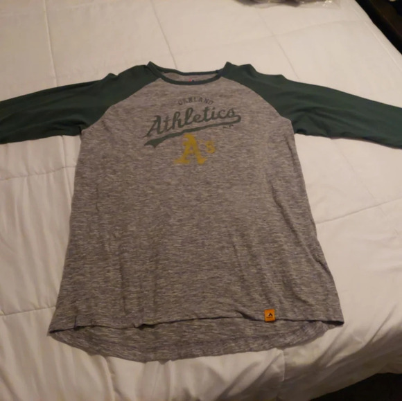 Majestic 90s y2k Oakland A's Baseball 3/4 sleeve tee Gray Green Large - Picture 6 of 6
